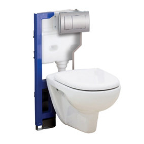 1200mm Mounting Frame & Concealed Cistern for Wall Hung Toilets with Chrome Flush Plate