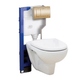 1200mm Mounting Frame & Concealed Cistern for Wall Hung Toilets with Gold Flush Plate