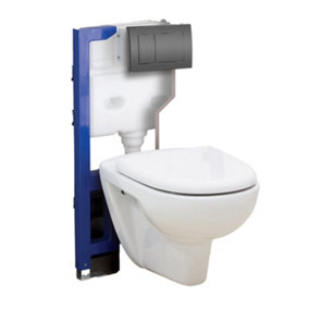 1200mm Mounting Frame & Concealed Cistern for Wall Hung Toilets with Gun Grey Flush Plate