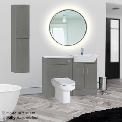 1200mm Set With Gloss White Worktop, BTW WC And Cistern, 1TH S/R Basin - Cambridge Solid Wood Dust Grey Price Comparisons | Compare The Build