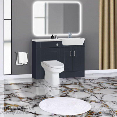 1200mm Set With Gloss White Worktop, BTW WC And Cistern, 1TH S/R Basin - Cambridge Solid Wood Indigo Price Comparisons | Compare The Build