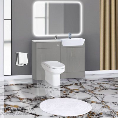 1200mm Set With Gloss White Worktop, BTW WC And Cistern, 1TH S/R Basin - Cartmel Woodgrain Dust Grey Price Comparisons | Compare The Build