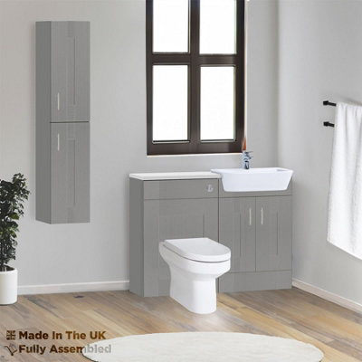 1200mm Set With Gloss White Worktop, BTW WC And Cistern, 1TH S/R Basin - Cartmel Woodgrain Dust Grey Price Comparisons | Compare The Build