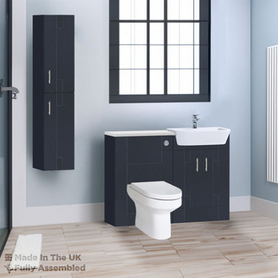 1200mm Set With Gloss White Worktop, BTW WC And Cistern, 1TH S/R Basin - Cartmel Woodgrain Indigo Price Comparisons | Compare The Build
