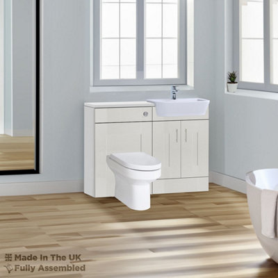 1200mm Set With Gloss White Worktop, BTW WC And Cistern, 1TH S/R Basin - Cartmel Woodgrain Light Grey Price Comparisons | Compare The Build