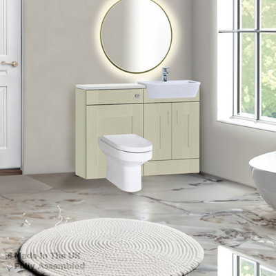 1200mm Set With Gloss White Worktop, BTW WC And Cistern, 1TH S/R Basin - Cartmel Woodgrain Sage Green Price Comparisons | Compare The Build