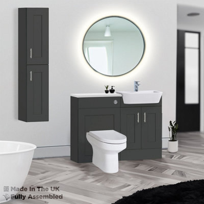 1200mm Set With Gloss White Worktop, BTW WC And Cistern, 1TH S/R Basin - Oxford Matt Anthracite Price Comparisons | Compare The Build