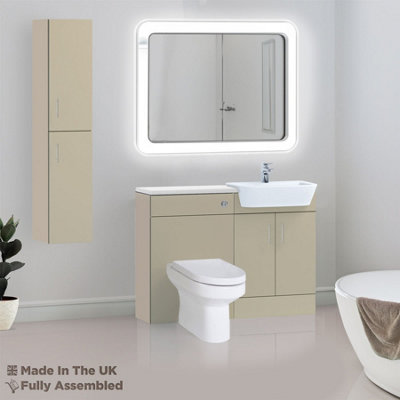 1200mm Set With Gloss White Worktop, BTW WC And Cistern, 1TH S/R Basin - Vivo Gloss Cashmere Price Comparisons | Compare The Build