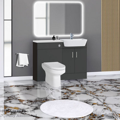 1200mm Set With Gloss White Worktop, BTW WC And Cistern, 1TH S/R Basin - Vivo Matt Anthracite Price Comparisons | Compare The Build