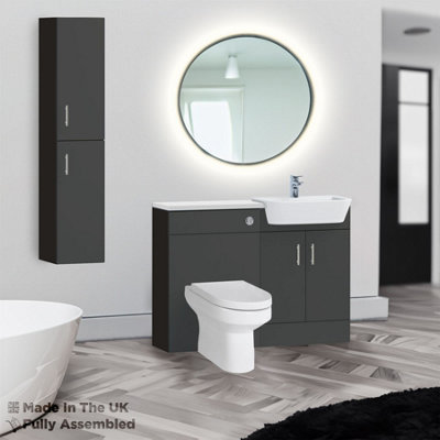 1200mm Set With Gloss White Worktop, BTW WC And Cistern, 1TH S/R Basin - Vivo Matt Anthracite Price Comparisons | Compare The Build