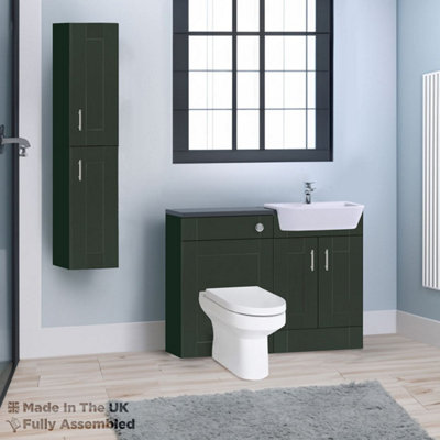 1200mm Set With Noir Gloss Worktop, BTW WC And Cistern, 1TH S/R Basin - Cambridge Solid Wood Fir Green Price Comparisons | Compare The Build