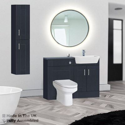 1200mm Set With Noir Gloss Worktop, BTW WC And Cistern, 1TH S/R Basin - Cambridge Solid Wood Indigo Price Comparisons | Compare The Build