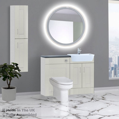 1200mm Set With Noir Gloss Worktop, BTW WC And Cistern, 1TH S/R Basin - Cambridge Solid Wood Light Grey Price Comparisons | Compare The Build