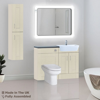 1200mm Set With Noir Gloss Worktop, BTW WC And Cistern, 1TH S/R Basin - Cambridge Solid Wood Mussel Price Comparisons | Compare The Build