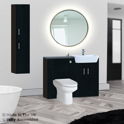 1200mm Set With Noir Gloss Worktop, BTW WC And Cistern, 1TH S/R Basin - Cartmel Woodgrain Anthracite Price Comparisons | Compare The Build