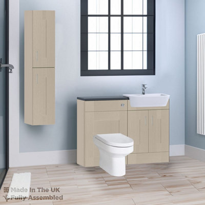 1200mm Set With Noir Gloss Worktop, BTW WC And Cistern, 1TH S/R Basin - Cartmel Woodgrain Cashmere Price Comparisons | Compare The Build