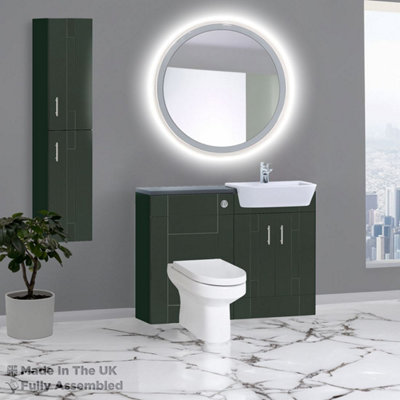 1200mm Set With Noir Gloss Worktop, BTW WC And Cistern, 1TH S/R Basin - Cartmel Woodgrain Fir Green Price Comparisons | Compare The Build