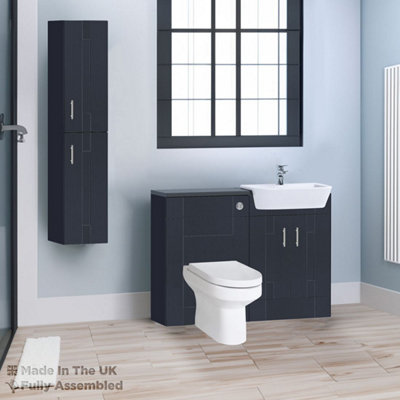 1200mm Set With Noir Gloss Worktop, BTW WC And Cistern, 1TH S/R Basin - Cartmel Woodgrain Indigo Price Comparisons | Compare The Build