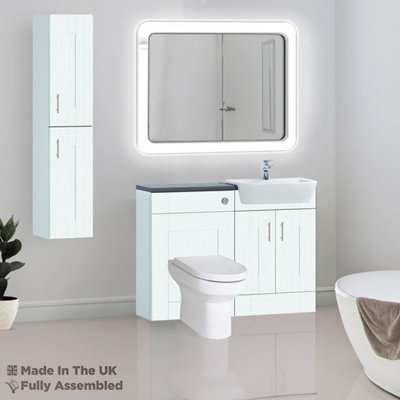 1200mm Set With Noir Gloss Worktop, BTW WC And Cistern, 1TH S/R Basin - Cartmel Woodgrain Ivory Price Comparisons | Compare The Build