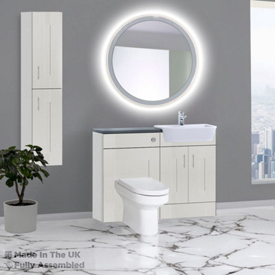 1200mm Set With Noir Gloss Worktop, BTW WC And Cistern, 1TH S/R Basin - Cartmel Woodgrain Light Grey Price Comparisons | Compare The Build