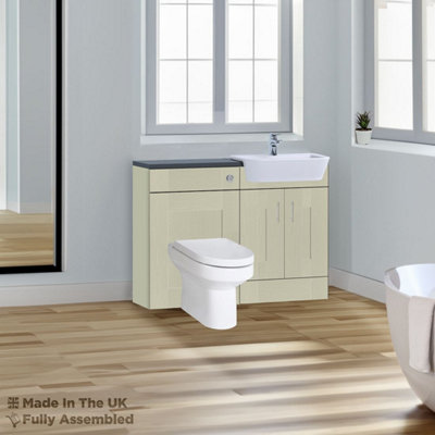1200mm Set With Noir Gloss Worktop, BTW WC And Cistern, 1TH S/R Basin - Cartmel Woodgrain Sage Green Price Comparisons | Compare The Build