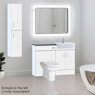 1200mm Set With Noir Gloss Worktop, BTW WC And Cistern, 1TH S/R Basin - Cartmel Woodgrain White Price Comparisons | Compare The Build