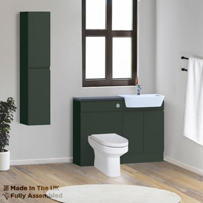 1200mm Set With Noir Gloss Worktop, BTW WC And Cistern, 1TH S/R Basin - Lucente Matt Fir Green Price Comparisons | Compare The Build
