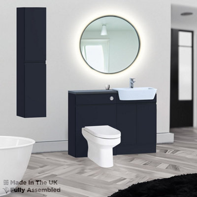 1200mm Set With Noir Gloss Worktop, BTW WC And Cistern, 1TH S/R Basin - Lucente Matt Indigo Price Comparisons | Compare The Build