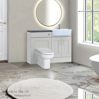 1200mm Set With Noir Gloss Worktop, BTW WC And Cistern, 1TH S/R Basin - Oxford Matt Light Grey Price Comparisons | Compare The Build