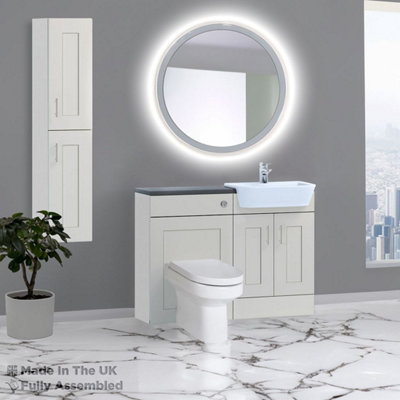1200mm Set With Noir Gloss Worktop, BTW WC And Cistern, 1TH S/R Basin - Oxford Matt Light Grey Price Comparisons | Compare The Build