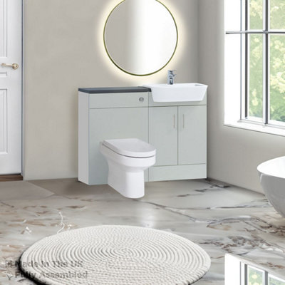 1200mm Set With Noir Gloss Worktop, BTW WC And Cistern, 1TH S/R Basin - Vivo Matt Light Grey Price Comparisons | Compare The Build