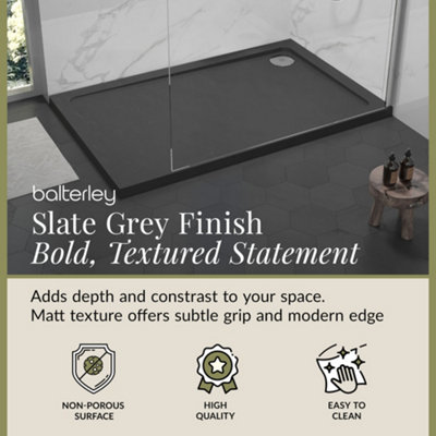 1200mm x 700mm Premium Rectangular Shower Tray - Slate Grey