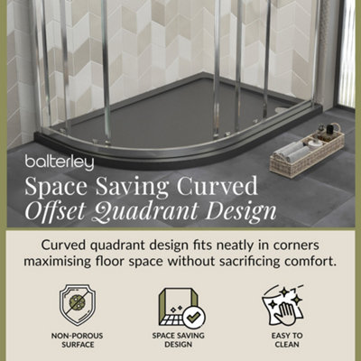 1200mm x 800mm Premium Shower Tray  Left Hand Offset Quadrant  Slate Grey