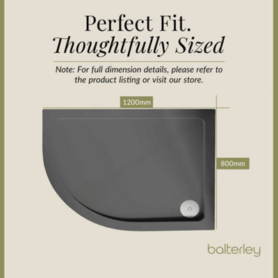 1200mm x 800mm Premium Shower Tray  Left Hand Offset Quadrant  Slate Grey - 4