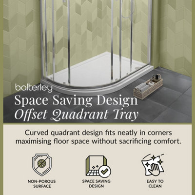 1200mm x 800mm Premium Shower Tray - Left Hand Offset Quadrant - White