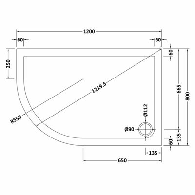 1200mm x 800mm Premium Slip Resistant Shower Tray - Left Hand Offset Quadrant  - White