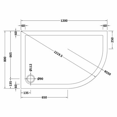 1200mm x 800mm Premium Slip Resistant Shower Tray - Right Hand Offset Quadrant - White