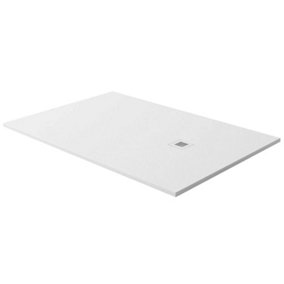 1200mm x 800mm Rectangle Slate Effect White Shower Tray Wet Room Grated Waste