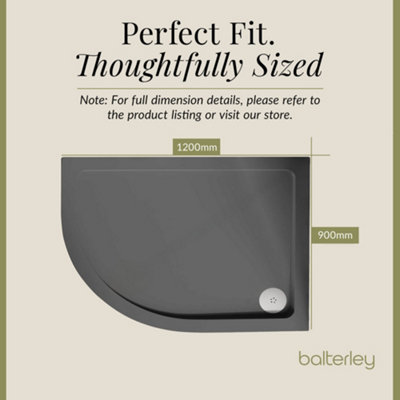 1200mm x 900mm Premium Shower Tray - Left Hand Offset Quadrant - Slate Grey - 4