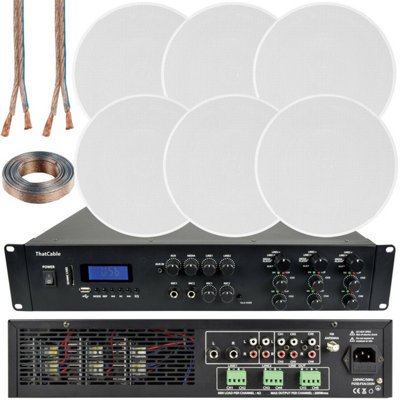 1200W Bluetooth Sound System 6x 100W Slim Ceiling Speaker 6 Zone Mixer Amplifier