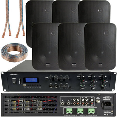 1200W Bluetooth Sound System 6x 200W Black Wall Speaker 6 Zone Matrix Amplifier
