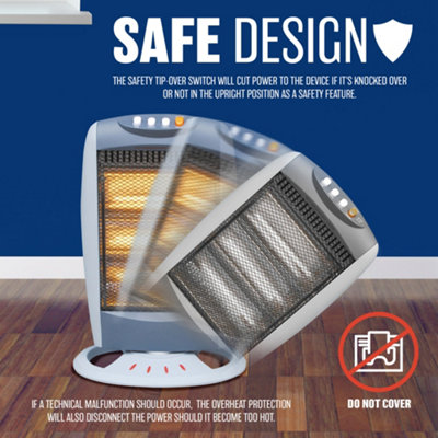 1200w Halogen Heater Instant Heat Winter Oscillating 3 Bars Home Office - 4