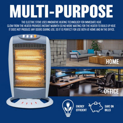 1200w Halogen Heater Instant Heat Winter Oscillating 3 Bars Home Office - 5