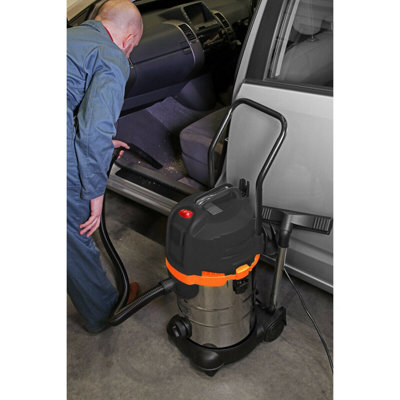 1200W Industrial Wet & Dry Vacuum Cleaner - 30L Bagless Stainless Steel Drum - 3