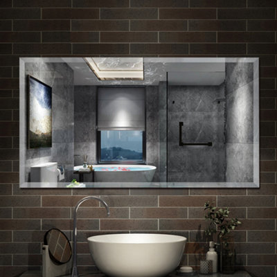 1200x600mm Frameless Plain Wall Mirrors for Bathroom with Wall Hanging