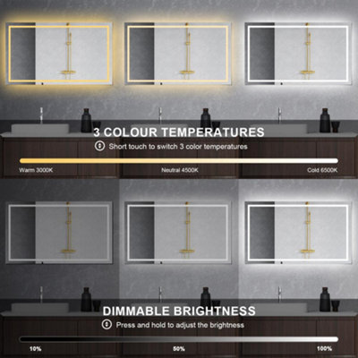 1200x700mm Bathroom 3 Colors Dimmable Backlit LED Mirror with Bluetooth ...