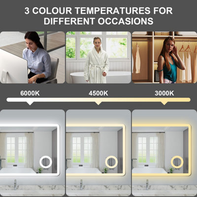 1200x700mm Bathroom 3 Colors Dimmable LED Mirror with Bluetooth Shaver ...