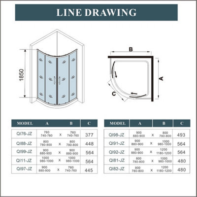 1200x900x1850mm Quadrant Shower Enclosure+1200x900mm Right Stone Tray Waste
