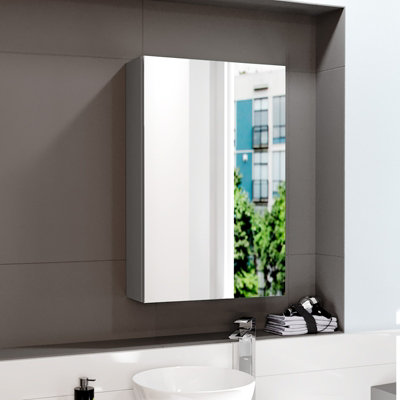 Nes Home Dark Grey 400mm Bathroom Mirror Cabinet With Shelf Storage from B&Q