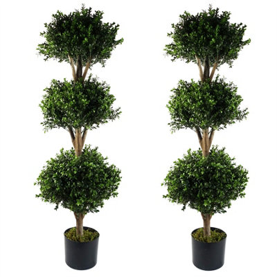 120cm Buxus Triple Ball Artificial Tree UV Resistant Outdoor Topiary ...